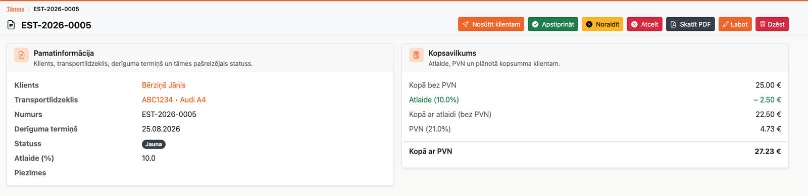 Estimates — Screenshot 1