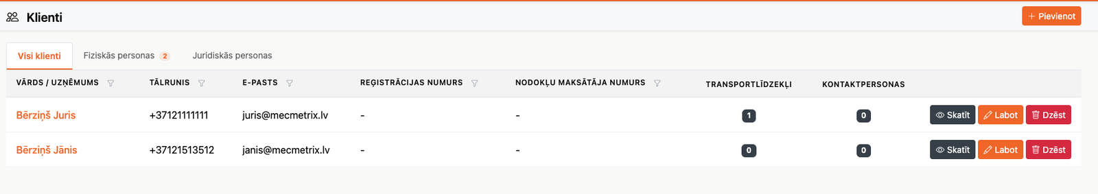 Client management — Screenshot 1